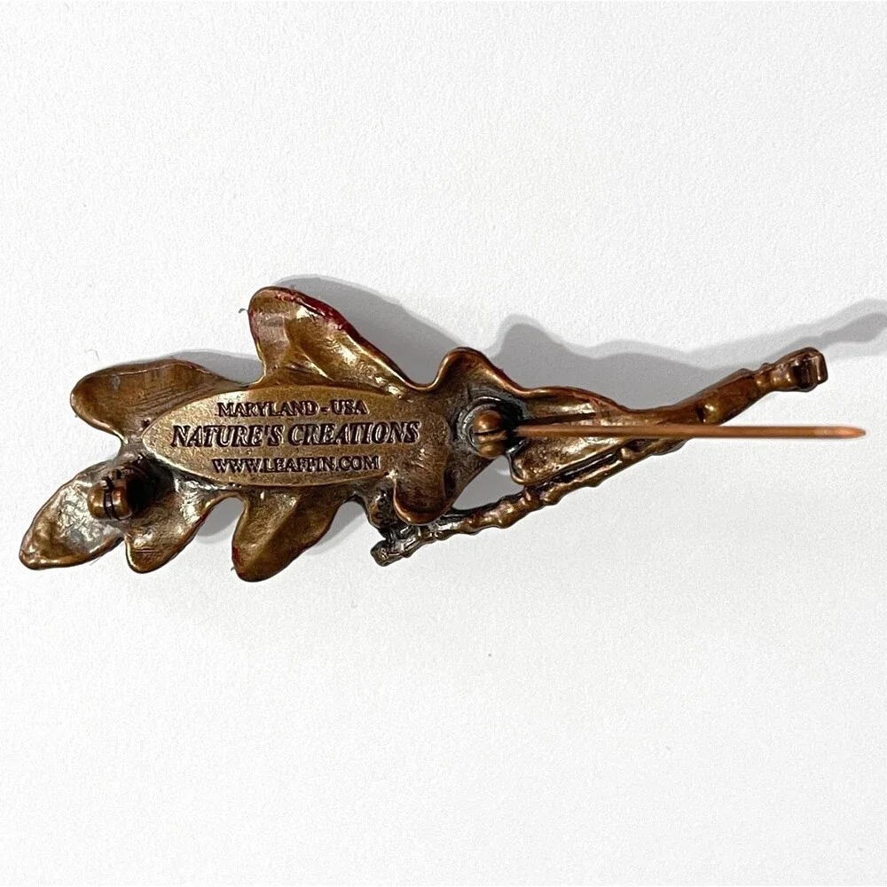 Natures Creations Leaf Acorn Brooch Pin Bronze Tone Maryland USA Vintage